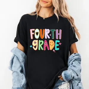 Fourth Grade Teacher Shirt Preppy Hand Drawn Colorful Doodle Stars Messy Gold Glitter Teacher T-shirt Appreciation Gift Tee