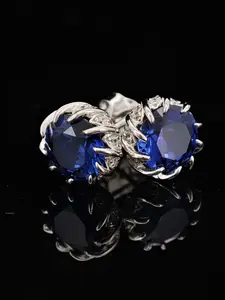 3 ct Lab-grown Sapphire Earring Studs - Flower buds Style with Sterling Silver