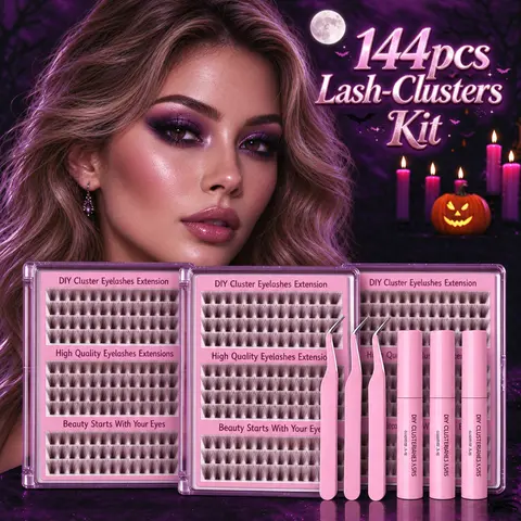 144PCS Natural Clusters Lashes Kit, 10-16mm Mixed Lengths DIY At-Home Youth Lash Extensions with Bond, Seal & Tweezers for Dramatic Look, Beauty & Personal Care Makeup Tool Set