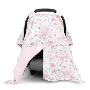 Car Seat Cover, Soft Minky Warm Winter Car Seat Canopy for Infants & Toddlers, Opening with Adjustable Strap, Breathable Nursing Cover & Stroller Blanket, Pink (Fits Car Seats)
