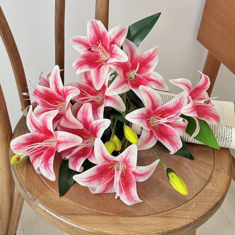 Ultimate Bloom Savings 26" Tall Statement Lilies 4 Multi-Head Faux Lily Bouquet for Living Room & Dining Table Instant Home Decor Upgrade Low-Maintenance FauxFlowers StatementPiece lily petals