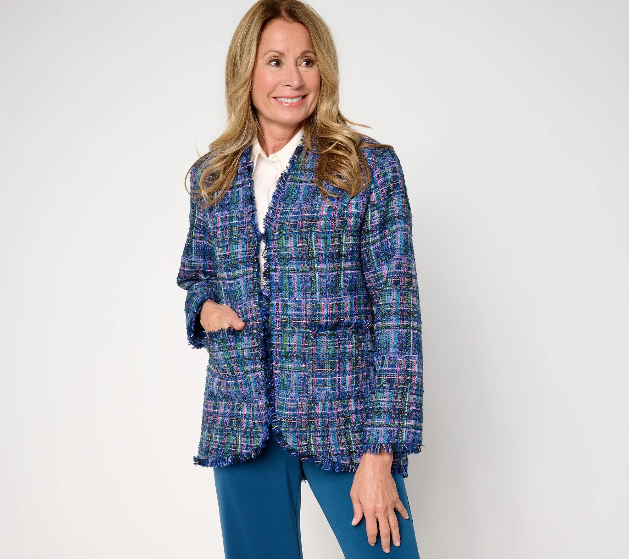 GRAVER Susan Graver Regular Tweed Topper with Fray Detail