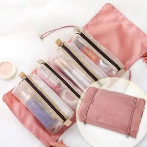 LAKSMI 4-in-1 Hanging Cosmetic Organizer - Portable Detachable Folding Mesh Travel Bag Set with Multiple Compartments, Ideal for Makeup and Toiletries
