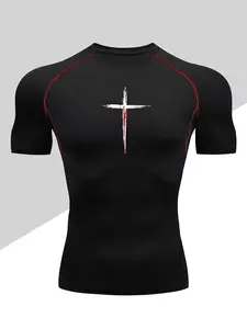 Men's Dragon Print Compression T-Shirt, Workout Rash Guard, Quick-Dry Breathable Stretch Fabric, Tight-Fitting Short Sleeve Top for Fitness and Outdoor Activities