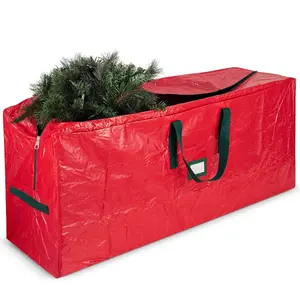 7.5 feet Christmas tree storage bag - Durable and thick extra-large artificial Christmas tree holiday tree bag, with reinforced handle and double zipper wide opening design - Red, tree storage