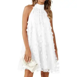 Womens Wedding Guest Floral Halter Tulle Cocktail Dresses 2026 Summer A Line Swing Sleeveless Mini Dress