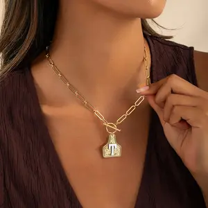 14K Gold CowTag Initial Necklace for Women Paperclip Necklace Tarnish Free Toggle Clasp Chain Necklace Chunky Necklace Fashion Gold Jewelry for Women Gifts