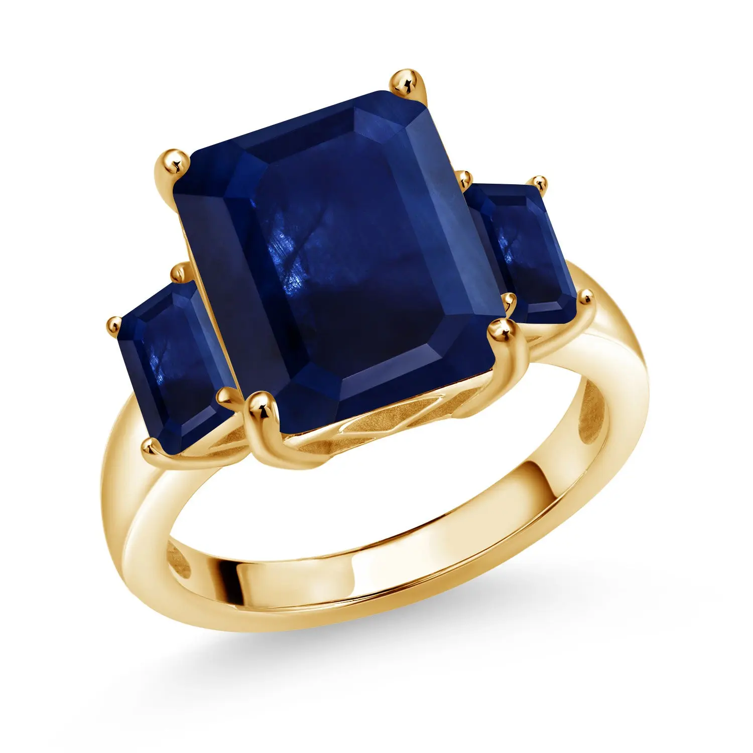 Gem Stone King 18K Yellow Gold Plated Silver Blue Sapphire Engagement Ring For Women | 6.65 Cttw | Octagon 12X10MM | Gemstone September Birthstone