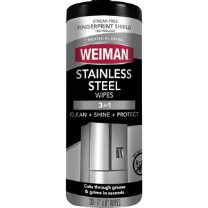 Stainless Steel Cleaner Wipes 30 Count Anti-Fingerprint Polishing Wipes for Appliances, Removes Grease, Water Spots, Streaks & Residue, Safe for Chrome, Sinks & Grill Exteriors