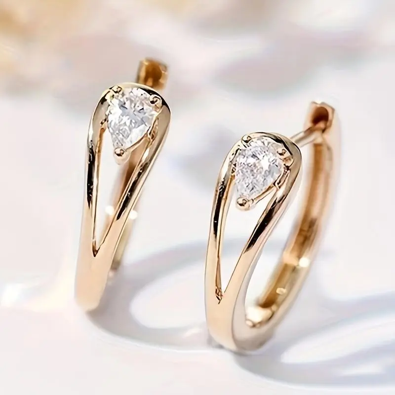 Exquisite Geometric Zirconia Inlay Hoop Earrings, Copper Fashion Jewelry for Women, Elegant Casual Daily Wear
