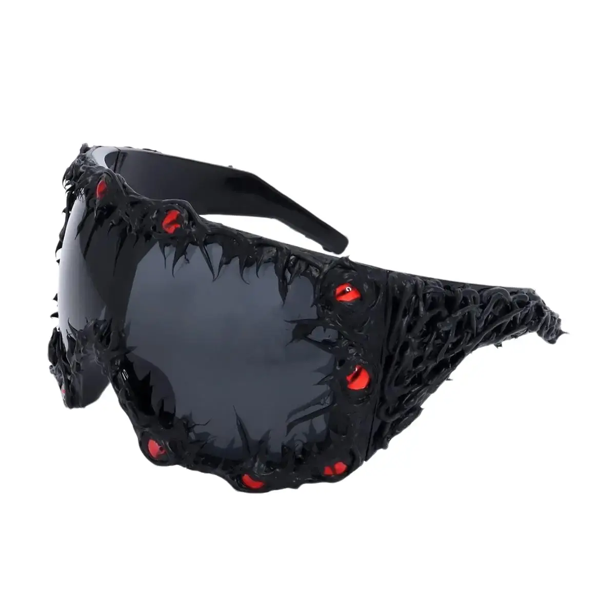 Original Drip Glue Spooky Halloween Sunglasses - Black Frame Black Python Eyewear, Niche Avant-Garde Fashionable Casual Trendy S-Style Accessories, Summer Vacation Outfits Essential