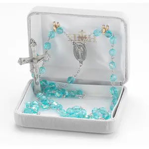 Tin Cut Aqua Aurora Borealis Bead New England Pewter Rosary