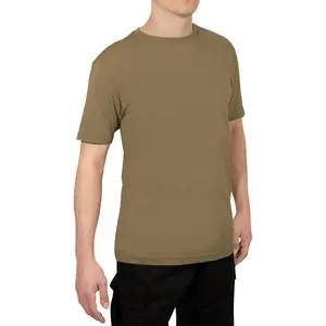 Brown - Athletic Fit Solid Color Tactical Gym T-Shirt, Poly/Cotton