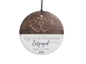 Christmas Collection (First Christmas Engaged - Personalize with Name) StarFire Prints™ Hanging Glass Print SPCIR811