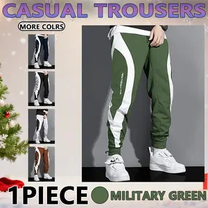 Men's Regular Fit  Splicing color Drawstring Waist Sweatpants, Casual Pocket Design Pants for Fall & Winter, Men's Trousers for Daily Wear
