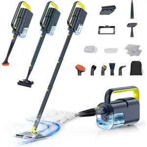 10-in-1 Steam Mop with Detachable Handheld Steamer, 350ml , 10s Heat-Up, 248?F Steam Cleaner, 2-Level Control and Swivel  for Floors, Carpets, Tiles, BBQ grill Multi-Surface Dark Grey
