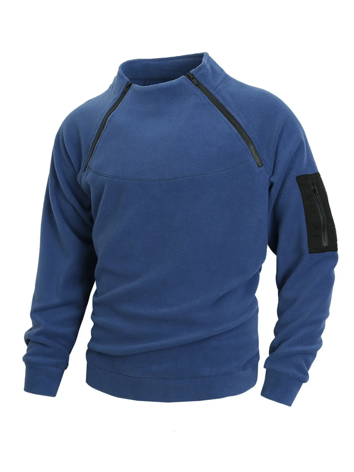 Men's Tactical Wool Pullover, Stand Collar Shoulder Zipper Warm Top, Pocketed Cozy Casual Sweater, Ideal for Fall Winter Outdoor Activities