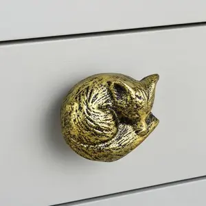 Fox Head Drawer Knob, Gold Cast Iron Cabinet Pull Hardware, 2.5"