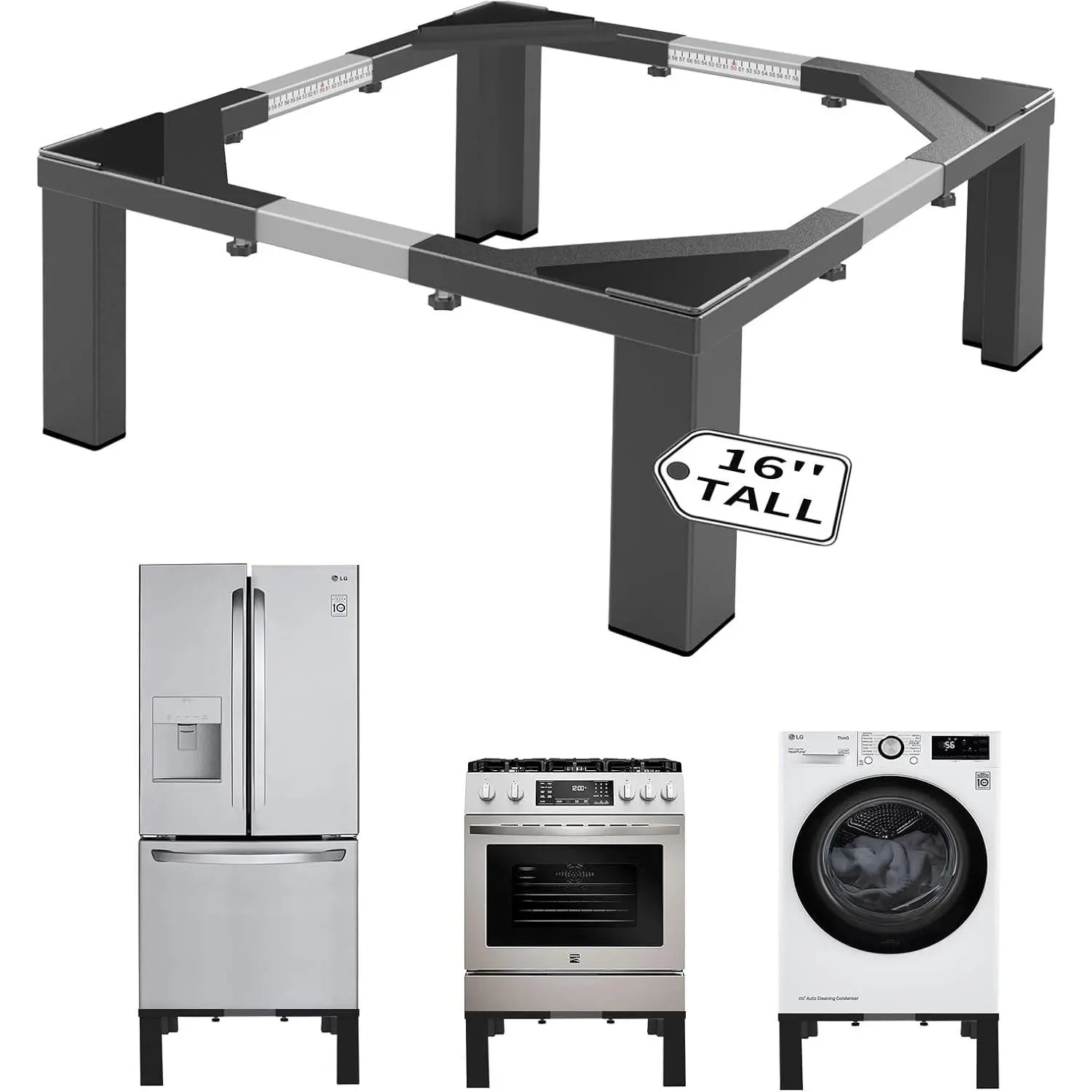 Heavy-Duty All Steel Laundry Pedestal 16" Height, Full size Universal Washing Machine Stand, Dryer Stand, Suitable for all Washer and Dryer Stand (Black)