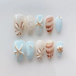 Aura Nails - 3D Starfish Press on nails short almond nail