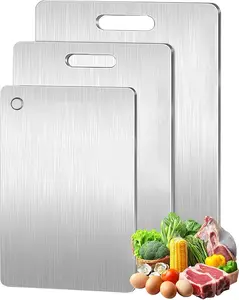 3-Piece Stainless Steel Cutting Board Set - S+M+L Sizes for Kitchen Chopping & Serving - Dishwasher Safe & Smooth Edges for Safe Handling