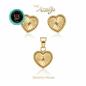 The AzzuZu 10K Gold "Radiant Heart" 3 Piece Earings & Pendant Set