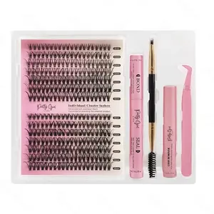 DIY Wispy Lash Clusters 8-16mm 280 pcs Lash Bond and Seal, Lash Tweezers for Self Use Individual Lashes Eyelash Extension Kit D Curl