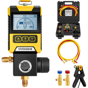 VIVOHOME Digital HVAC Manifold Gauge, Refrigeration AC Gauge for R134a R410a R32 R1234yf R454B Refrigerant Recharge, Pressure Temp Test Leak Detection