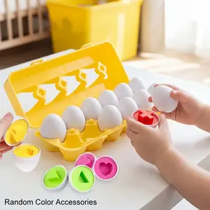 Matching Eggs 12 pcs Compact Set Color & Shape Recoginition Sorter Puzzle for Toddlers Easter Travel Friendly Game Early Learning Educational Fine Motor Coordination Skill Montessori Inspired Gift for Year Old Kids