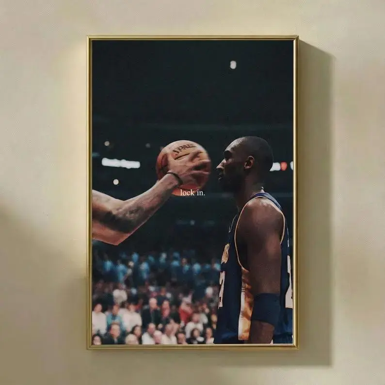 [NO FRAME] Kobe Bryant Lock In Poster, Black and White Basketball Wall Art, Mamba Mentality Motivation Print Sports Room Decor Athlete Focus Gym Poster