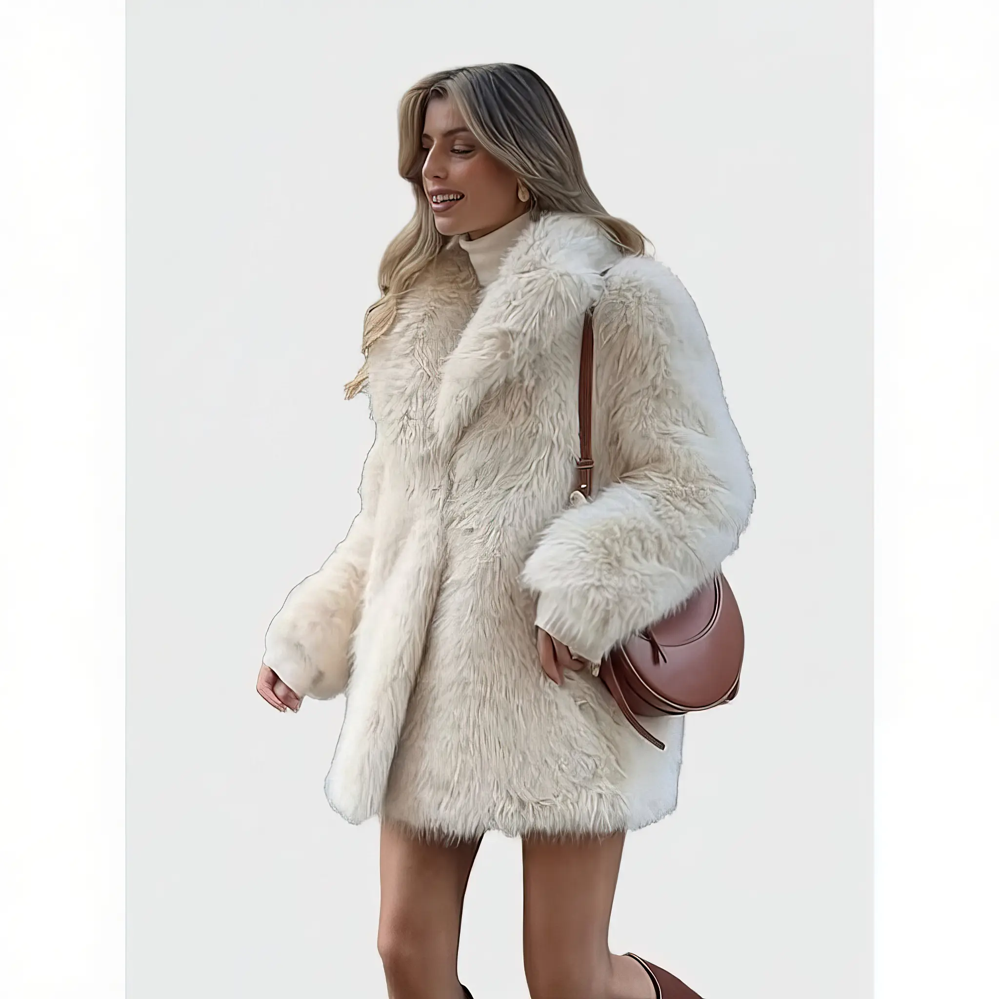Women's Vintage Solid Faux Fur Coat Loose Casual Long Sleeve Lapel Jacket Winter Thick Warm Outerwear Oversize Style for Evening
