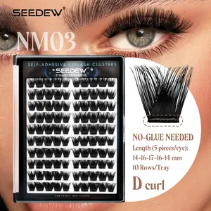 Seedew Self-Adhesive Volume Lash Clusters 100Clusters DIY Ultra-Dense Curled Lashes No Glue Needed Glue Free Lashes D Curl Mixed Length 14-16-17mm False Eyelashes DIY Eyelash Extensions for Personal Use Christmas Gift for Women