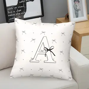 Custom Monogram Letter A-Z Throw Pillow, Minimalist Black Bow Cushion, Bow Heart Decorative Accent Pillow (Includes Pillow Core), Personalized Modern Print for Teens, Minimalist Bedroom & Dorm Decor
