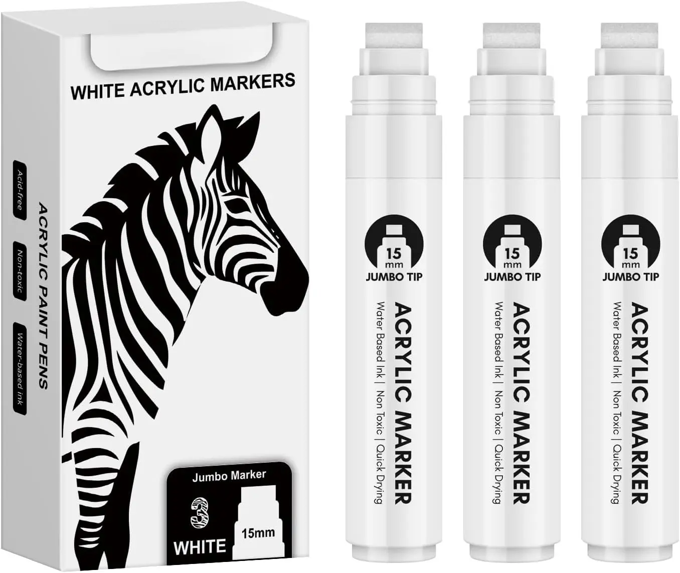 Thick White  Poster Markers: 3 count 15mm Wide Tip Large   Pens Big Permanent Markers Calligraphy Marker for Rock Painting, Sign, Canvas, Glass, , Ceramic
