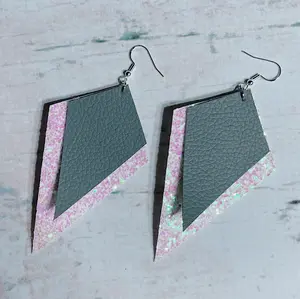 Gray & Iridescent Glitter Leather Earrings