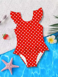 Summer Girls' One-Piece Swimsuit, Polka Dot Fabric, Sweet Pattern, Unique Design, Party Birthday Gift, Casual Outdoor Indoor Swimming Sportswear