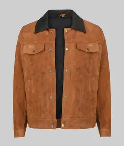 Men's Cognac Suede Leather Trucker Jacket Men's Cognac Suede Leather Trucker Jacket