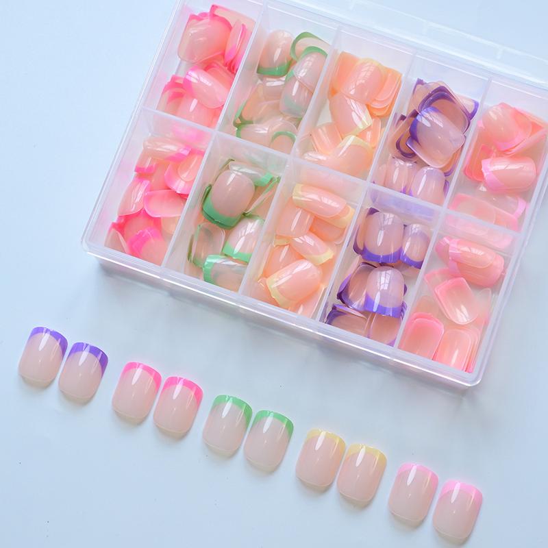 Neon Rainbow French Nail Tips, 240Pcs Short Brighter Pastel French Tip Press on Beach  for Women, 5 Color Glossy Soft Gel  Nail Press Ons Fake False Nails Extensions for DIY Art,Press on  Women  Short