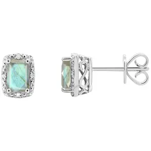 Affinity Gems Emerald Labradorite & Diamond Earrings, Sterling