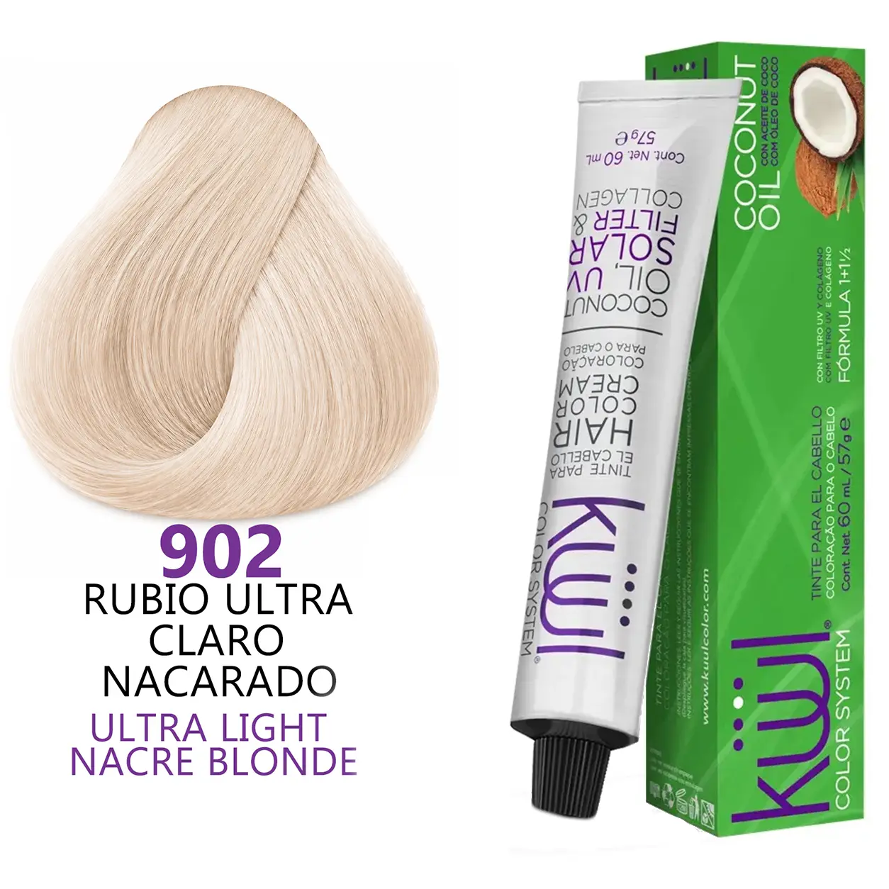 Kuul Color System [ 902 ] Rubio Ultra Claro Nacarado | Ultra Light Nacre Blonde | Tinte Para El Cabello | Permanent Hair Dye | 3.04 fl oz / 90 ml