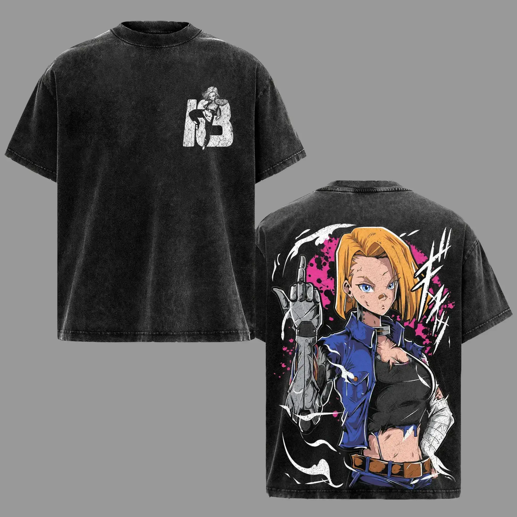 Premium Vintage Washed Oversized Android 18 Graphic T-Shirt DBZ Anime Streetwear Unisex Top. Red Ribbon Army Retro Manga Tee Trendy Gym Workout Everyday Loungewear Cool Japanese Otaku Fan Gift. Level Up Your Drip And Shop Viral TikTok Fits Right Now!