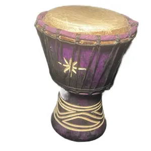 Handcrafted Purple Djembe Drum with Star Design and Woven Body for Traditional Music