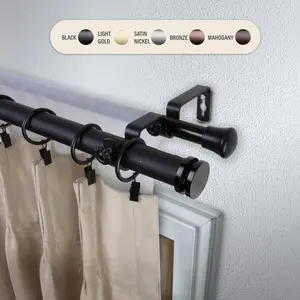 Central Design  1 in. Cap Double Curtain Rod with 160 to 240 in. Extension, Black