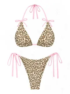 SEAMOLY Women's Solid Color 2-Piece Halter Beach Bikini Swimsuit - Bathing Suit Outfits with Bow Detail, Contrast Piping, Adjustable Tie-Side Bottoms, Flattering Cut, Figure-Defining Silhouette for 2026 Beach Use, Beach Bikinis