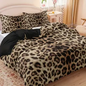 3pcs Fashion Leopard Print Bedding Set (1 Fitted Sheet + 2 Pillowcases), High Definition Printing, Home Dormitory Use, No Padding