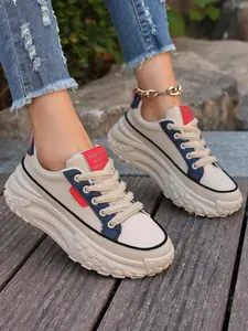 Women's Fashionable Lace Up Platform Sneakers, Casual Comfortable Breathable Sports Shoes, Female All-match Round Toe Chunky Sneakers for Daily Life