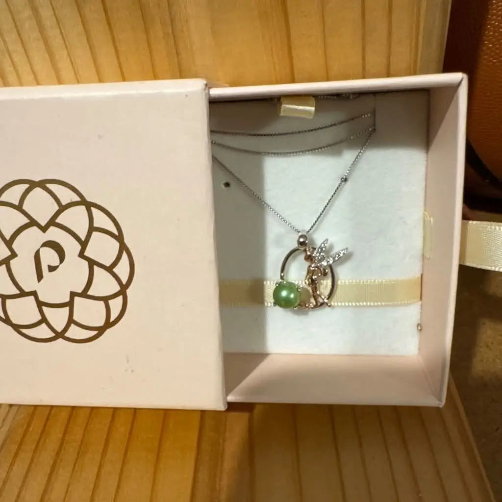 Italy 925 Sterling Silver Fairy Charm Necklace with Green Pearl Accent