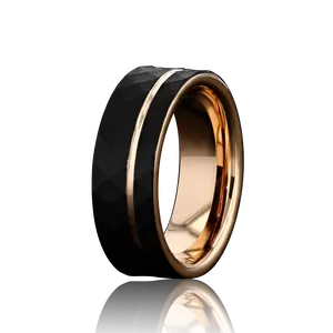“ECLIPSE” Tungsten Carbide Black Ring 8mm w/ Asymmetrical Rose Gold Line