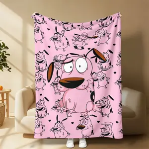 Cowardly Dog - Courage Pink Cartoon Blanket Soft Funny Throw Blanket Cozy Lightweight Plush Portable Cover Blanket For Sofa,Warm Gift For Birthday,Christmas,Multiple Blanket Suitable for all four seasons A gift suitable for fans, friends and children