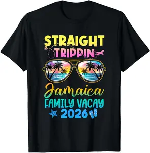 100% Cotton Jamaica Family Vacay Vacation 2026 Straight Trippin T-Shirt